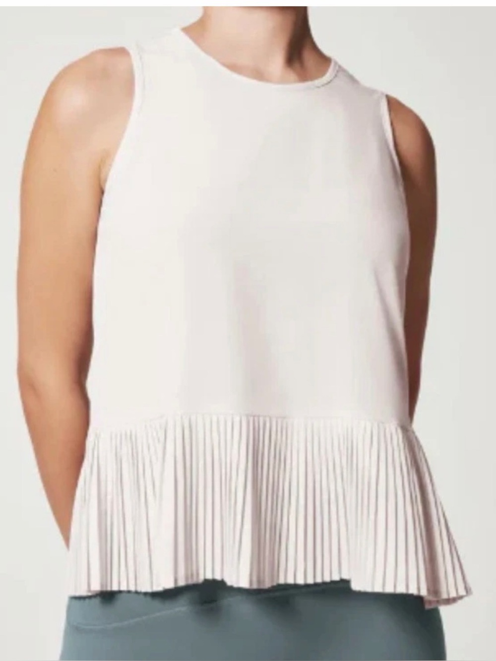 Spanx NWT Yes Pleats Peplum Tank Top sz Large, in Cloudy Gray/White